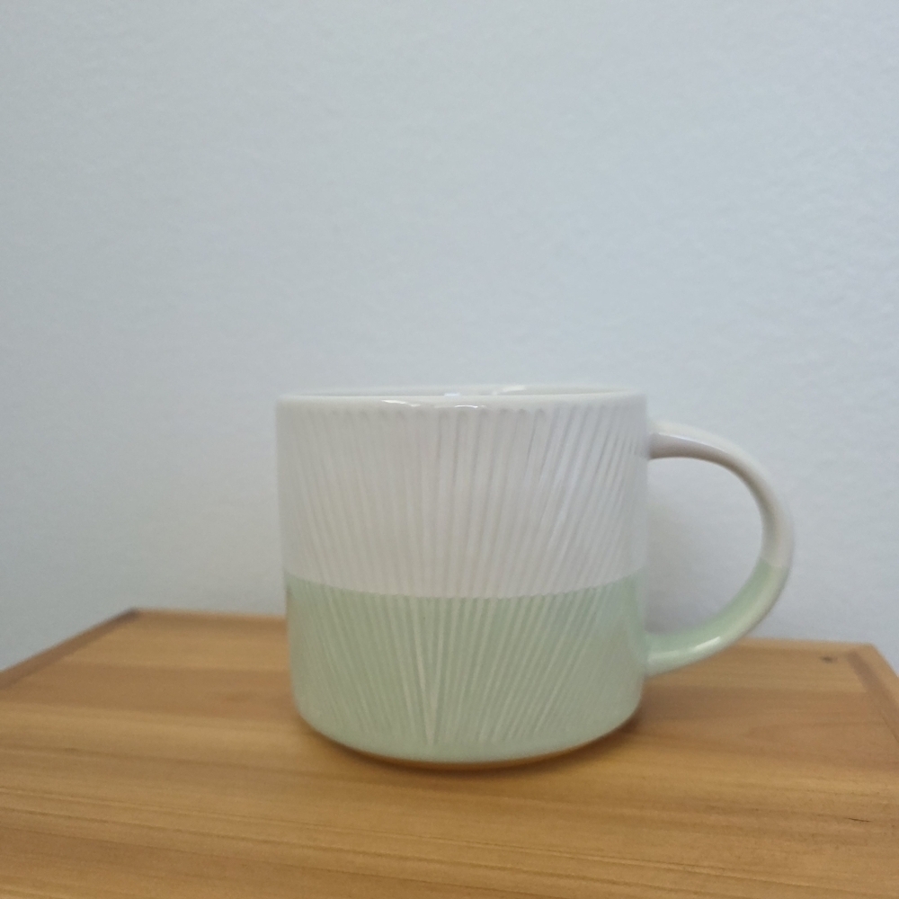 White and Green Textured Starbucks Mug - 14 Oz